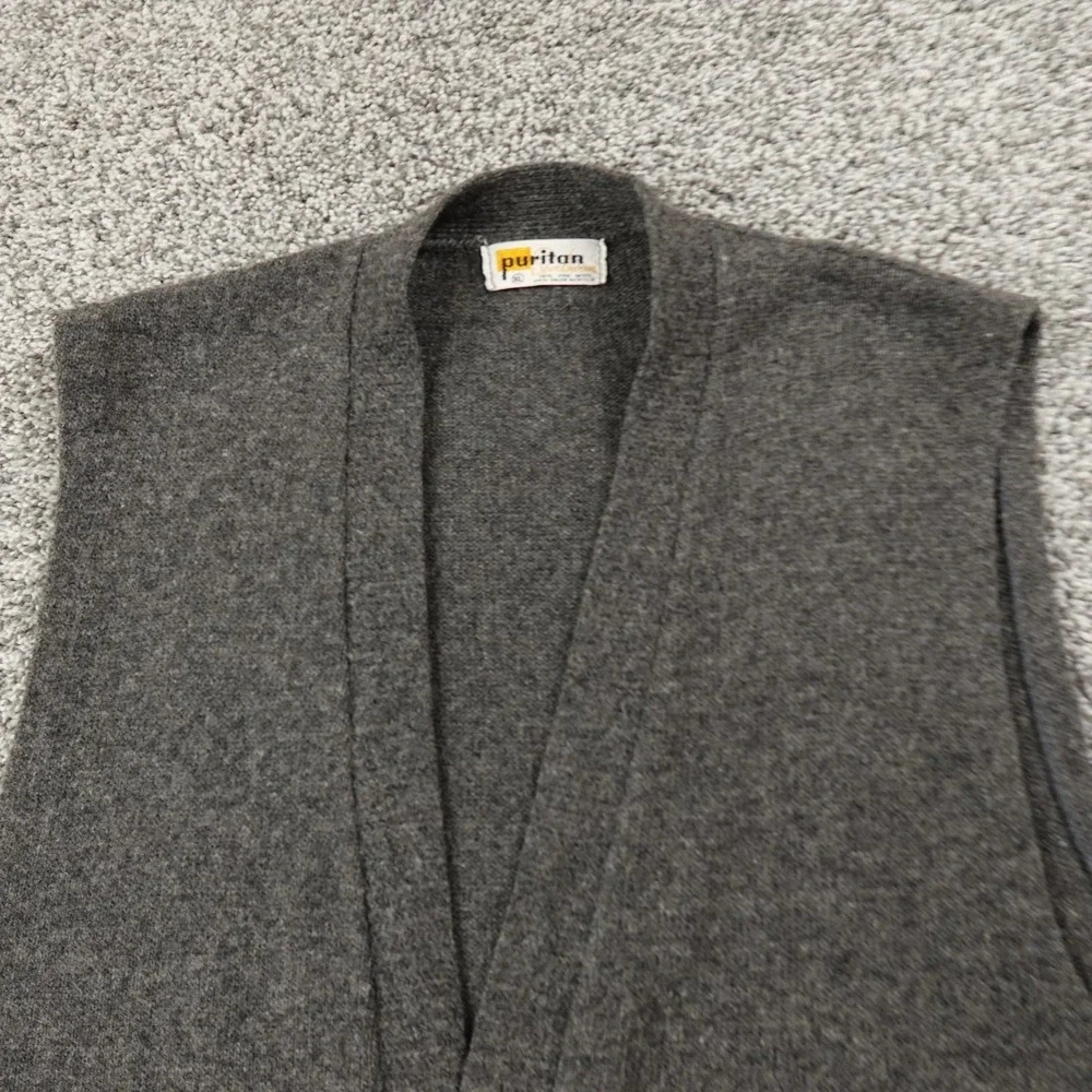 VTG Puritan Sweater Vest Mens XL Gray Wool‎ Cardigan Button Front Knit Grandpa